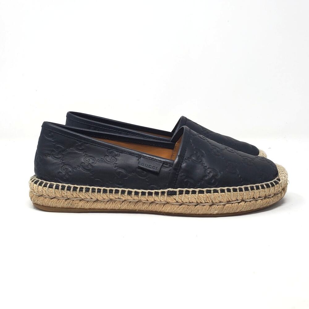 Gucci Signature Guccissima Leather Pilar Espadrille Flats Black Size 37.5 US 7.5 - Picture 5 of 13
